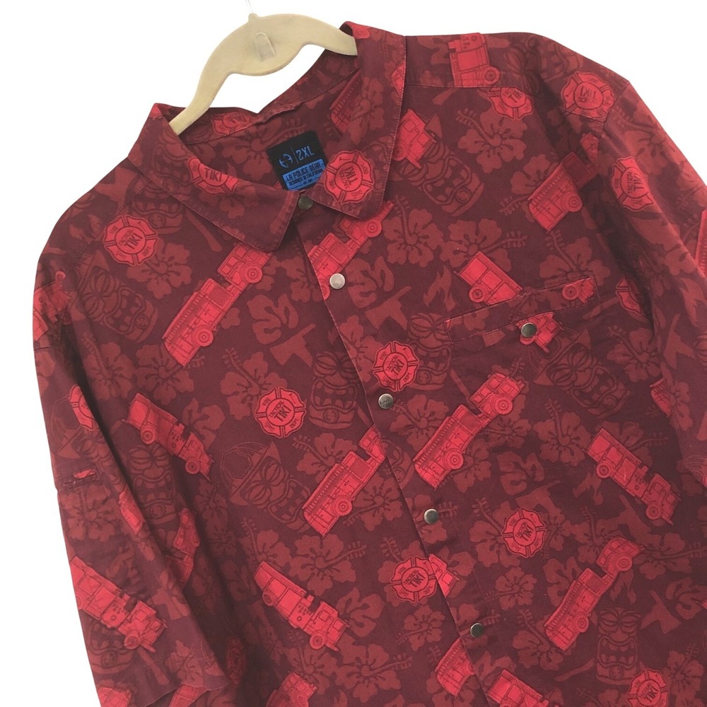 LA Police Gear Tactical Tiki Snap Shirt Mens 2XL Fire Truck Firefighter Hawaiian